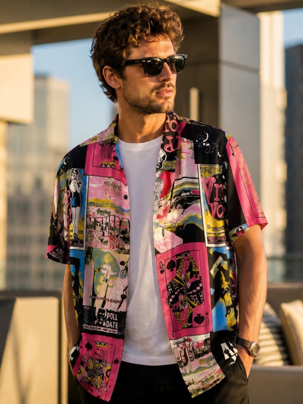 Men vintage resort slim guess shirt